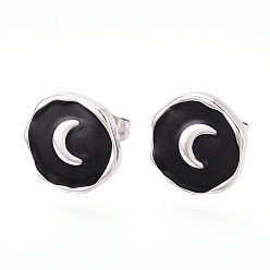 Нержавеющая Сталь Цвет Самородки с луной 304 серьги-гвоздики из нержавеющей стали с эмалью, цвет нержавеющей стали, 13x13 мм