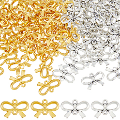Античный Серебристый & Золотой 100 шт. 2 цветные подвески из сплава, бантом ссылки, старинное серебро & золотой, 15x21.5~22x2.5 мм, отверстие : 2 мм, 50 шт / цвет