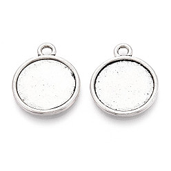 Античное Серебро Тибетский стиль настройки сплава подвески кабошон, двухсторонний, без кадмия и без свинца, плоско-круглые, античное серебро, лоток : 16.5 мм, 24x19.5x2 мм, отверстие : 2.5 мм