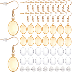 Золотой 20 шт. 304 крючки для серег из нержавеющей стали, провод уха, с горизонтальной петлей, 20шт 304 подвеска из нержавеющей стали с кабошоном, 20шт прозрачные овальные стеклянные кабошоны, 20 гайки ушные пластиковые, золотые, 20x20x3 мм, отверстие : 2 мм, 21 датчик, штифты : 0.7 мм
