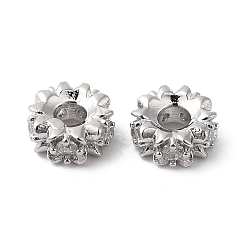 Платинированный Латунные микро проложить кубических циркония шарики прокладки, без кадмия, без никеля и без свинца, плоско-круглые, Реальная платина, 6x2.5 мм, отверстие : 2 мм