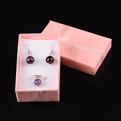 Pink Cardboard Jewelry Boxes, with Sponge Inside and Bowknot Ribbon(Random Color), Rectangle, Pink, 80x50x25mm