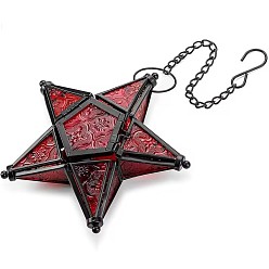Indian Red Star Shape Glass and Iron Candle Holder, Candle Storage Container Pub Decoration, Indian Red, 20x20x6cm