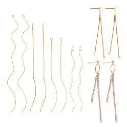 Real 18K Gold Plated 12Pcs 6 Styles Brass Stud Earring Findings, Ear Threads, Real 18K Gold Plated, 2pcs/style