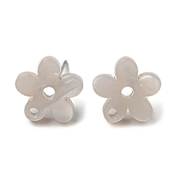 Old Lace Acrylic Stud Earring Findings, with 304 Stainless Steel Pin, Flower, Old Lace, 12x12.5mm, Hole: 1.5mm, Pin: 0.8mm