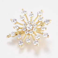 Золотой Латунный микропаве из циркония, подвеска навесная навесная, с петлей, цветок, золотые, 36x33.5x13 мм, отверстие : 1 мм