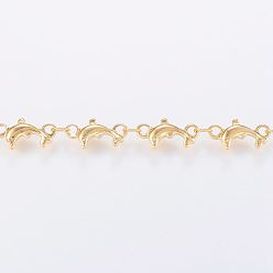 Золотой Ионное покрытие вручную (ip) 304 прутковые цепи из нержавеющей стали, пайки, с катушкой, дельфин, золотые, 12x6x2 мм, около 32.8 футов (10 м) / рулон