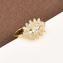 Настоящее золото 18K Манжеты из латуни с микро паве кубический цирконий для женщин, глаз, долговечный, стойки покрытие, без кадмия и без свинца, реальный 18 k позолоченный, 12x16 мм