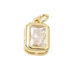 Rectangle Brass Micro Pave Cubic Zirconia Pendants, Long-Lasting Plated, Rack Plating, Lead Free & Cadmium Free, Real 18K Gold Plated, Rectangle, 12.5x8x4.5mm, Hole: 3mm