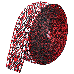 Rouge 10 mètres de ruban jacquard vintage en polyester à motif losanges, ruban tissé brodé, pour accessoires de vêtement, rouge, 1-1/4 pouces (32~32.5 mm)