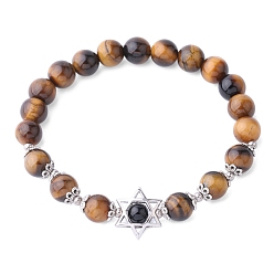 Tiger Eye Natural Tiger Eye Bead Stretch Bracelets for Women, Round and Star, 5/8 inch(1.65cm)