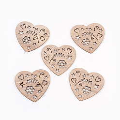 BurlyWood Undyed Wood Big Pendants, Heart, BurlyWood, 64x69x3mm, Hole: 2mm
