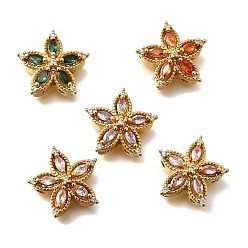 (52) Непрозрачная лаванда Многожильные звенья из латуни с паве из кубического циркония, цветок, реальный 18 k позолоченный, разноцветные, 15.5x16.5x6.5 мм, отверстие : 1.6 мм