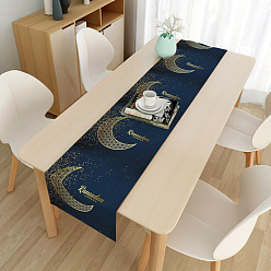 Moon Eid Mubarak Table Runner Waterproof Rectangle Tablecloths, for Islamic Lantern Ramadan Dinner Party Decorations, Moon Pattern, 1800x330mm
