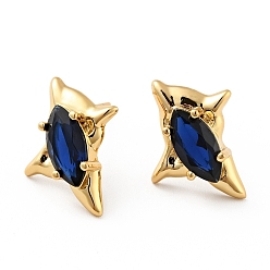 Средно-синий Серьги-гвоздики в виде звезды с кубическим цирконием, настоящие позолоченные украшения из латуни для женщин, без кадмия, без никеля и без свинца, светло-синий, 18 мм, штифты : 17x14 мм