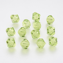 Yellow Green Imitation Austrian Crystal Beads, Grade AAA, Faceted, Bicone, Yellow Green, 10x9~10mm, Hole: 0.9~1.6mm