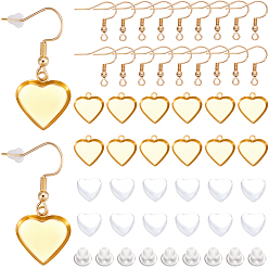 Золотой 20 шт. 304 крючки для серег из нержавеющей стали, провод уха, с горизонтальной петлей, 20шт 304 подвеска из нержавеющей стали с кабошоном, 20 шт. Прозрачные стеклянные кабошоны, 20 гайки ушные пластиковые, золотые, 20x20x3 мм, отверстие : 2 мм, 21 датчик, штифты : 0.7 мм