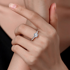 Платина Кольца из стерлингового серебра с родиевым покрытием, микропаве из кубических цирконий, плоско-круглые, платина, размер США 925 (5 мм)