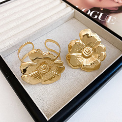 Doré  Ensemble bracelet et bague à manchette ouverte en fer pour femme, fleur, or, diamètre intérieur: 60 mm