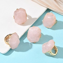 Розовый Кварц Кольца для женщин из натурального розового кварца и сплава, самородки, золотые, самородки: 36.5~37x30 мм, внутренний диаметр: 17.5~19 мм