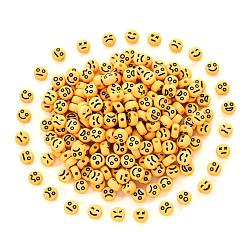 Светло-хаки Непрозрачные акриловые бусины, плоский круглый с черным случайным выражением, светлый хаки, 7x4 мм, отверстие : 1.6 мм, 200 шт / комплект