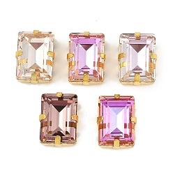 Золотой Латунные стеклянные стразы пришивные стразы, граненые, прямоугольные, золотые, 15x11x6.5 мм, отверстие : 1 мм