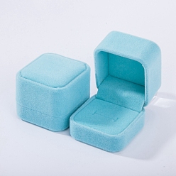 Темно-бирюзовый Квадратные бархатные кольца шкатулки для драгоценностей, Подарочный футляр для хранения колец на пальцах для помолвки, темные бирюзовый, 5x4.5x4 см