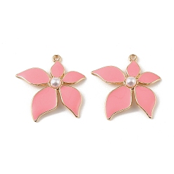 Pink Подвески из эмали и сплава, , с абс пластмассовой имитационной жемчужиной, стойки покрытие, розовые, 33.5x32.5x6.5 мм, отверстие : 1.8 мм