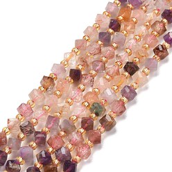 Lodolite Quartz Natural Lodolite Quartz Beads Strands, with Seed Beads, Faceted, Diagonal Cube Beads, 5~6x5~6x4~5mm, Hole: 1mm, about 49~55pcs/strand, 15.35''~15.75''(39~40cm)