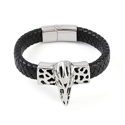 Skull Плетеные браслеты из микрофибры, с 304 из нержавеющей стали магнитные застежки, череп, 8-1/2 дюйм (21.5 см)