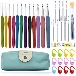 Cadet Blue DIY Knitting Tool Sets, including Aluminum Crochet Hooks Needles, Random Color Plastic Locking Stitch Marker, Tape Measure, Needle, Storage Bag, Cadet Blue, Crochet Hooks Needles: 150mm, 12pcs/set