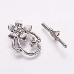 Черный Цвет Металла Сплавочные застежка тоггл тибетского стиля, без свинца и без кадмия, металлический черный , цветок, Цветок: 20 mm, 28 мм длиной, бар: 5 мм шириной, 30 мм длиной, отверстие : 2 мм