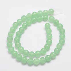Light Green Natural & Dyed Malaysia Jade Bead Strands, Round, Light Green, 8mm, Hole: 1.0mm, about 48pcs/strand, 15 inch