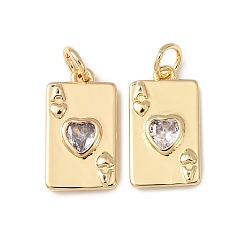 Прозрачный Латунь с кубическим цирконием подвеской, прелести игральных карт, без кадмия и без свинца, стойки покрытие, долговечный, с целью перехода в кольце, реальный 18 k позолоченный, прозрачные, 16x9x2.5 мм, отверстие : 3 мм