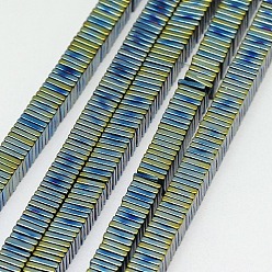 Зеленое Покрытие Гальванизировать немагнитных синтетический гематит Heishi бисер пряди, тонкие ломтики плоских квадратных бусин, класс А, зеленый покрытием, 2x2x1 мм, отверстие : 1 мм, около 400 шт / нитка, 16 дюйм