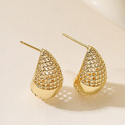 Teardrop Серьги-гвоздики из латуни с прозрачными кубическими циркониями, золотые, слеза, 19x9 мм