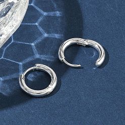 Серебро 304 обруч серьги из нержавеющей стали замке, круглые, серебряные, 15x2.5 мм, 10 датчик