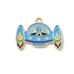 Deep Sky Blue Alloy Enamel Pendants, Spacecraft Charms, Golden, Deep Sky Blue, 18x24.5x1.5mm, Hole: 2mm