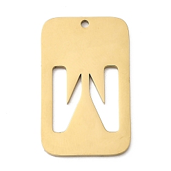 Letter W 304 подвески из нержавеющей стали, прямоугольник с буквой, ионное покрытие (ip), реальный 18 k позолоченный, Буква W, 33x20x1.5 мм, отверстие : 1.8 мм