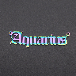 Водолей Ионное покрытие (ip) 201 звенья из нержавеющей стали, двенадцать созвездий, старый английский, лазерная резка, Радуга цветов, Водолей, 10x37x1 мм, отверстие : 1.2 мм