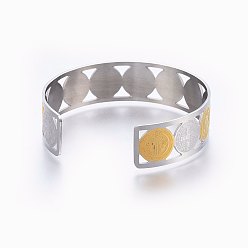 Golden & Stainless Steel Color 304 Stainless Steel Cuff Bangles, Saint Benedict Medal, Engrave Solid Bangle for Birthday Jewelry Gift, Golden & Stainless Steel Color, 2 inch(5.2cm)x2-1/8 inch(5.5cm), 15mm