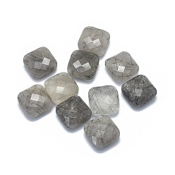 Другие Кварцы Кабошоны из натурального турмалинованного кварца / черного рутилированного кварца, квадратный, граненые, 14x14x7 мм