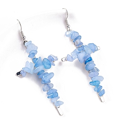 Aquamarine Natural Aquamarine Dangle Earring, Cross, 65x35mm