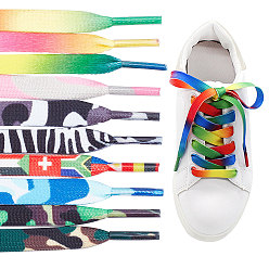 Mixed Color 20Pcs 10 Colors Polyester Flat Custom Shoelace, Flat Sneaker Shoe String, for Kids and Adults, Mixed Color, 1185x9x3mm, 2Pcs/ Color, 10 Color, 20Pcs/Bag