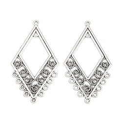 Античное Серебро Сплав люстра компонента ссылки тибетском стиле, ромб, античное серебро, 55x30x1.5 мм, отверстия : 1.6 mm и 1.8 мм