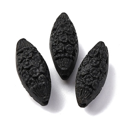 Черный Киноварь бисера, резные лакированные, овальные, чёрные, 23.5x9.5x10 мм, отверстие : 1.6 мм