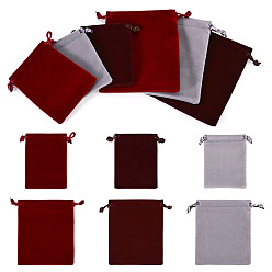 Mixed Color 6Pcs 6 Styles Velvet Jewelry Drawstring Bags, Rectangle, for Earrings Rings Necklaces, Mixed Color, 9.1~12.1x7.1~10x0.5~0.6cm, 1pc/style