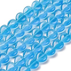 Озёрно--синий Стеклянные бусины, имитации кошачьего глаза , сердце, Плут синий, 9.5~10x9.5x4.5~5 мм, отверстие : 0.7 мм, около 40 шт / нитка, 14.65~14.76'' (37.2~37.5 см)