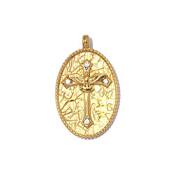 Настоящее золото 18K 304 подвески из нержавеющей стали, овал с подвесками в виде креста, со стразами, ионное покрытие (ip), зеркальная полировка, реальный 18 k позолоченный, 28x17 мм, отверстие : 2 мм