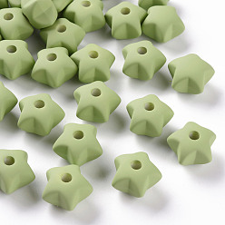Yellow Green Acrylic Beads, Rubberized Style, Half Drilled, Star, Yellow Green, 16x17x11mm, Hole: 3.5mm